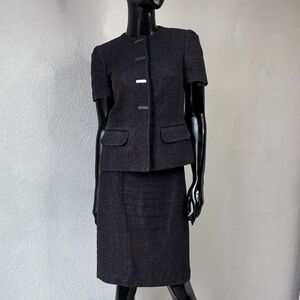 Anne Klein Linen/Cotton Blend Charcoal Skirt Set with Hardware Detail